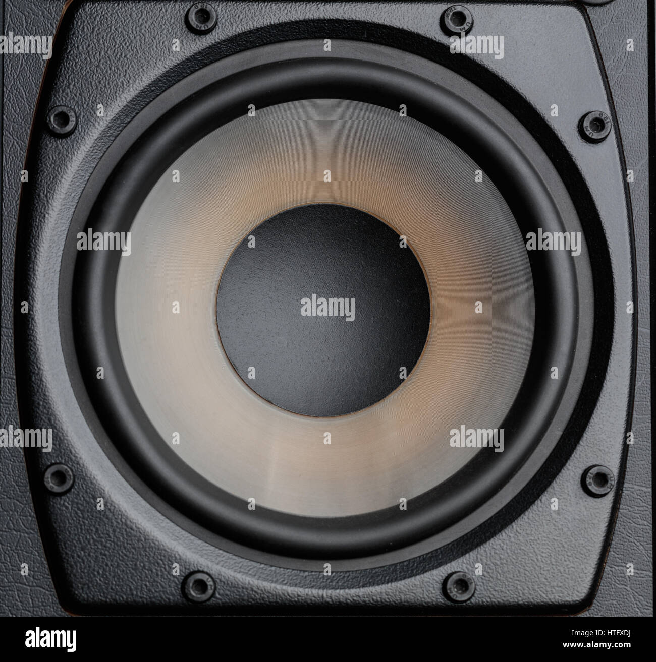 Nahaufnahme von einem HiFi-Lautsprecher-Treiber, Mid-Range- & bass Stockfoto
