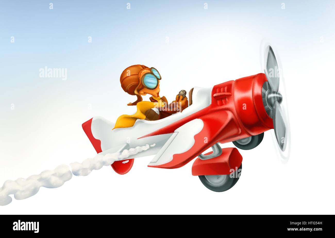 Lustiges Flugzeug, Vektor 3DCartoon isoliert auf weißem Hintergrund