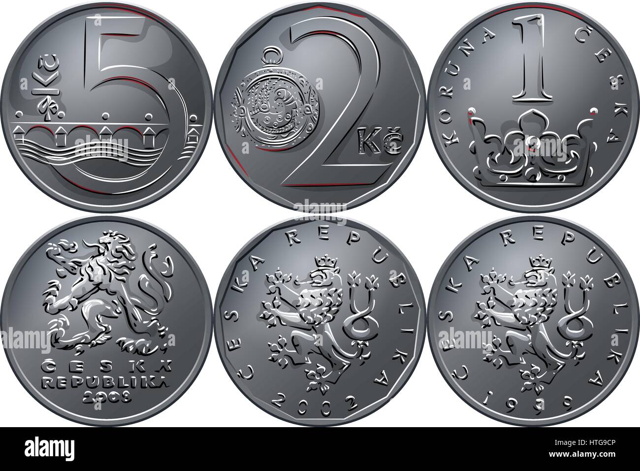 Vektor-Geld fünf Tschechische Kronen Münze Rückseite Stock Vektor