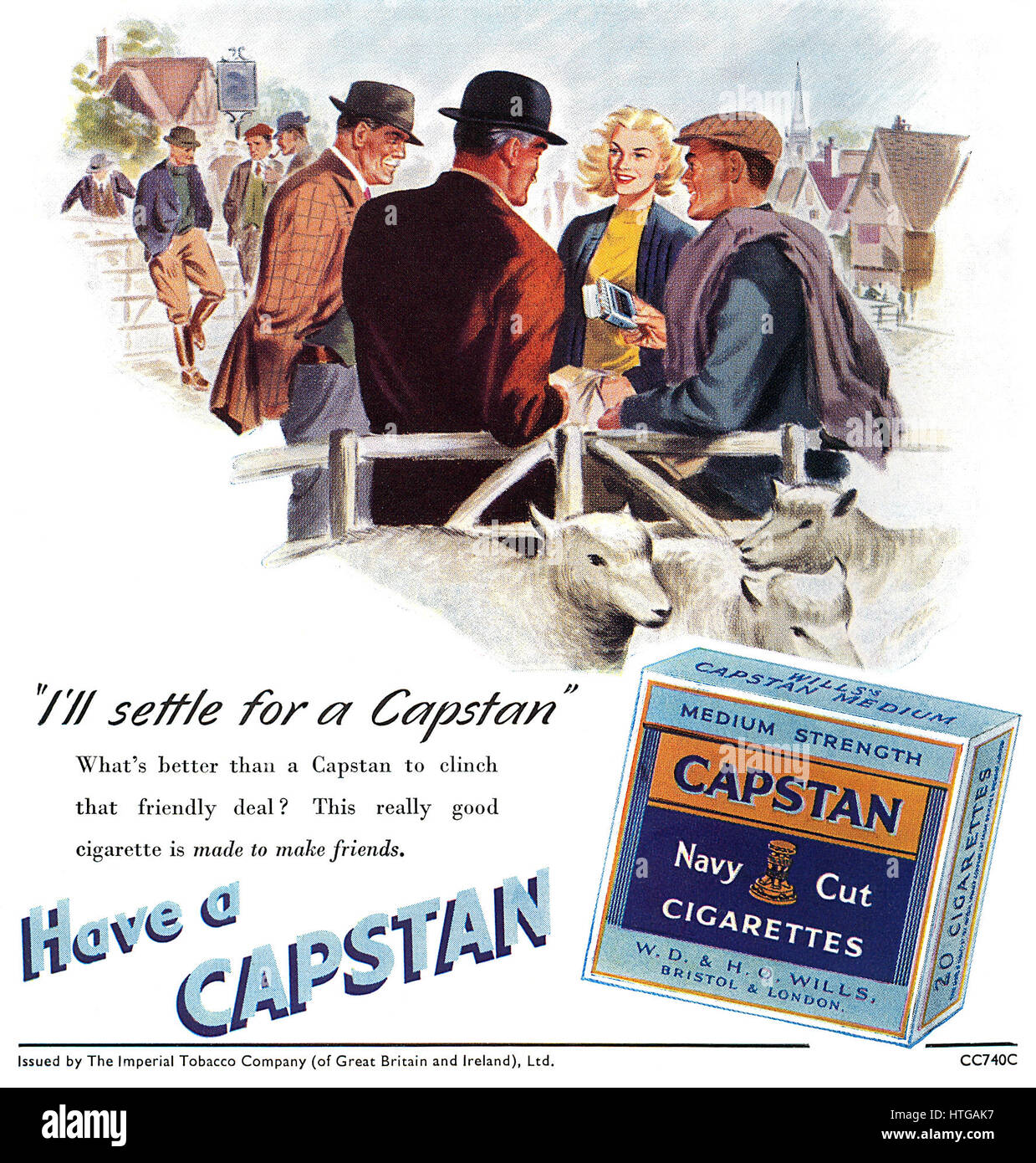1950 britische Werbung für Zigaretten Capstan. Stockfoto