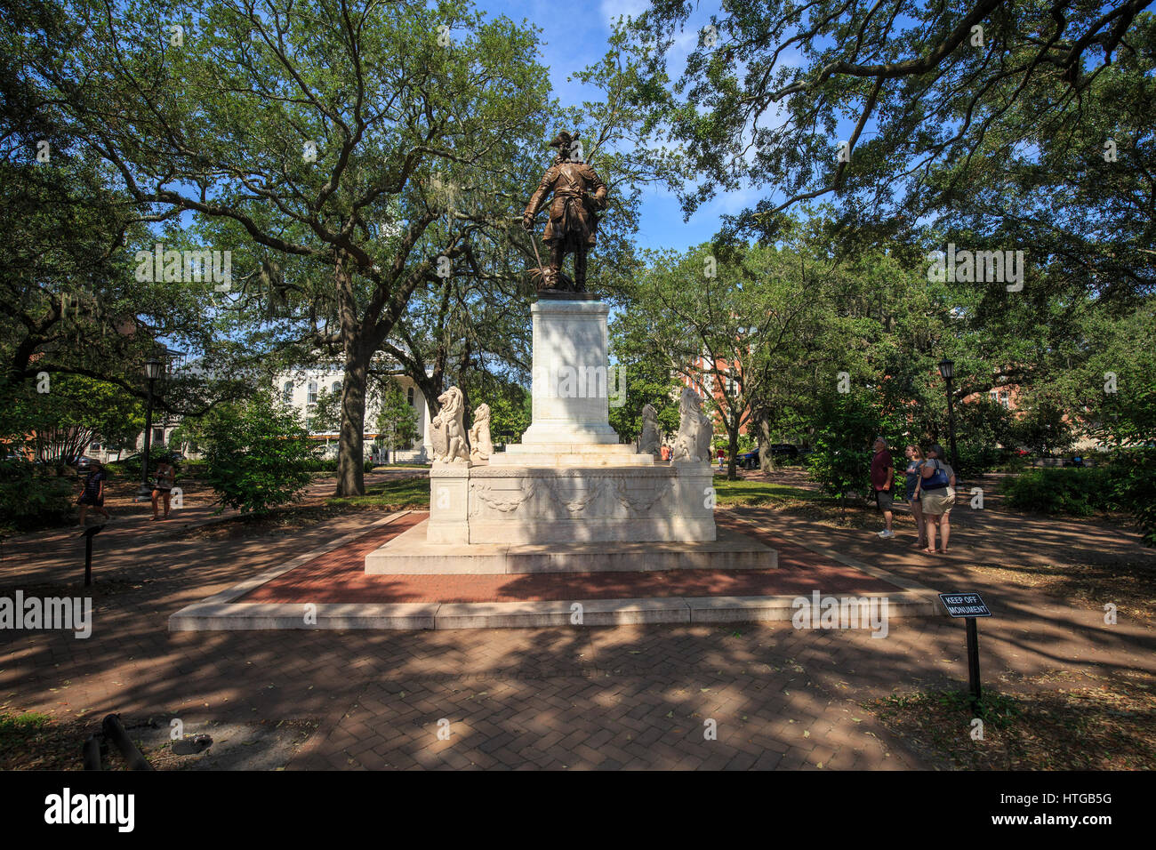 James Oglethorpe Monument, Chippewa Square, Downtown Savannah. Georgien, Gründer der Kolonie von Georgien, von Daniel Chester French konzipiert Stockfoto