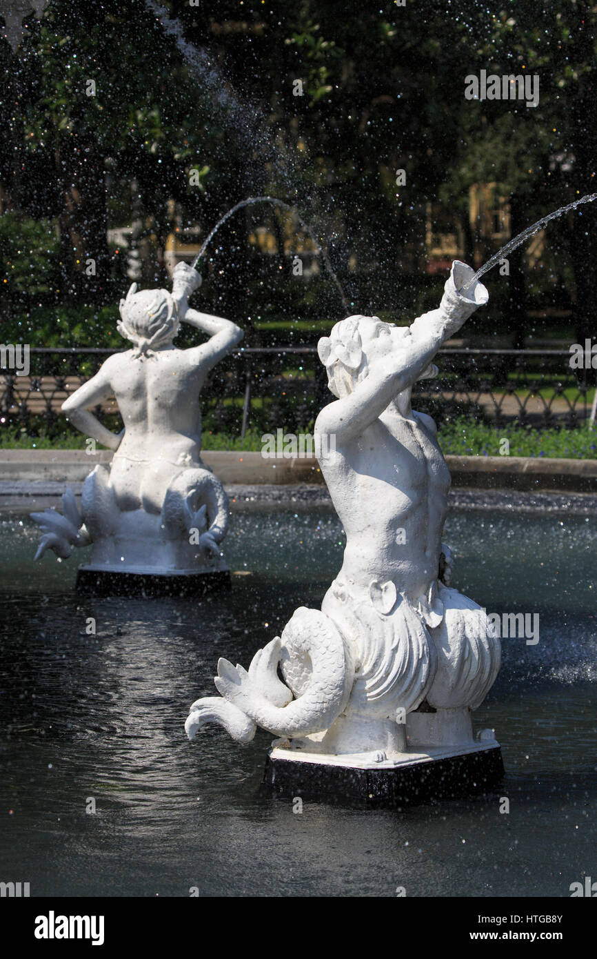 Statue-Detail aus dem öffentlichen Brunnen am Forsyth Park in Savannah, Georgia. Stockfoto