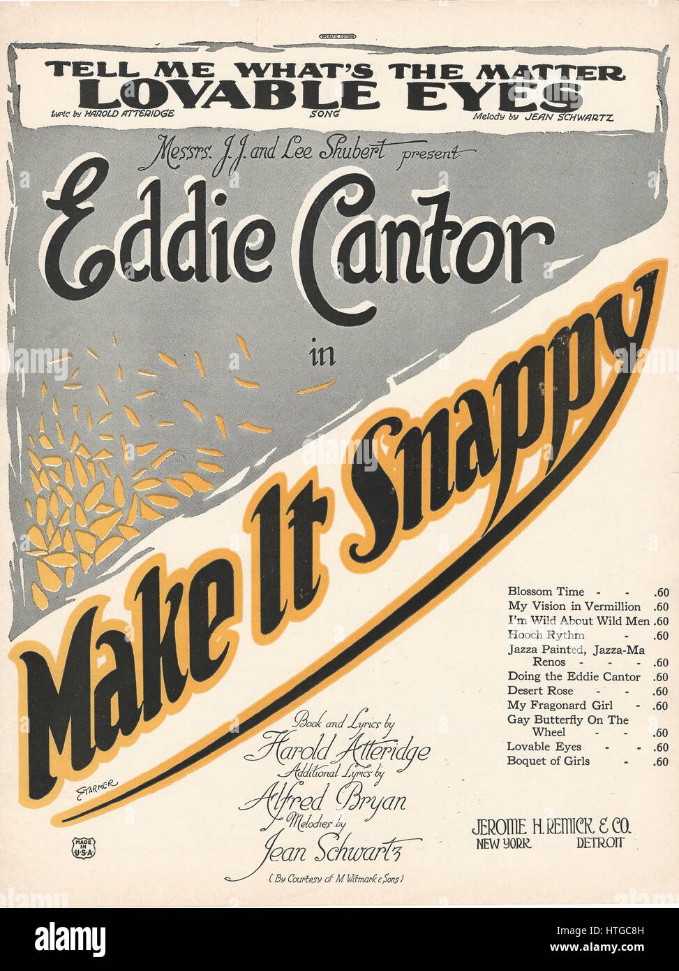 "Machen sie bissig" 1922 Eddie Cantor musikalische Noten Abdeckung Stockfoto