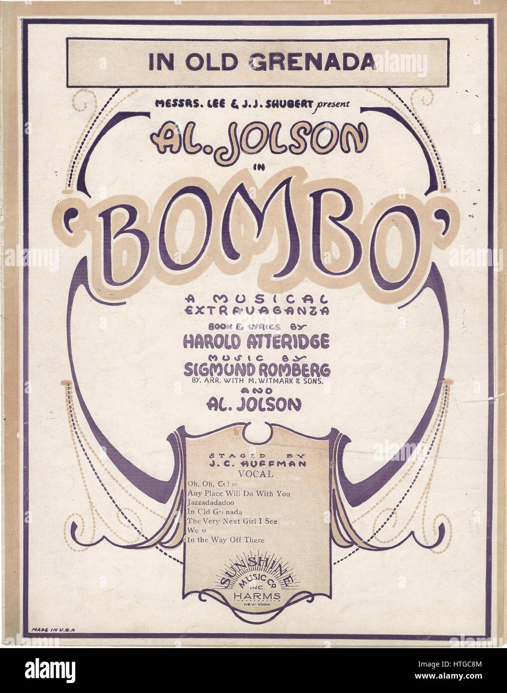 "Bombo" 1921 Al Jolson musikalische Noten Abdeckung Stockfoto
