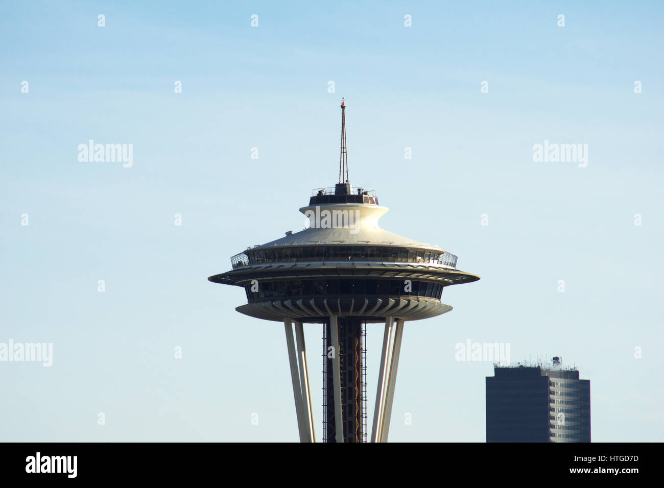 SEATTLE, WASHINGTON, USA - 24. Januar 2017: Space Needle Nahaufnahme oben gegen bewölktem Himmel Sicht von Kerry Park. Seattle ist die größte Stadt ich Stockfoto