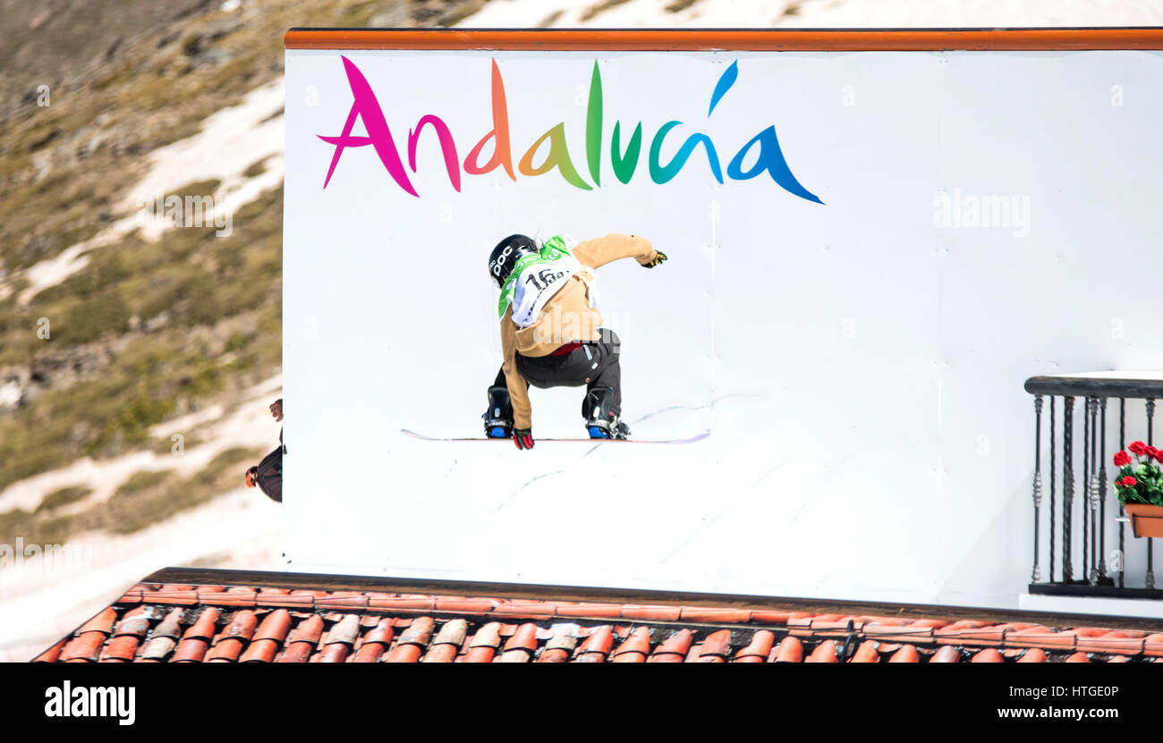 Sierra Nevada, Spanien. 11. März 2017. Isabel Derungs (Schweiz) während des Finales der Ladies' Slopestyle der FIS Snowboard WM am 11. März 2016 in Sierra Nevada, Spanien. Bildnachweis: David Gato/Alamy Live-Nachrichten Stockfoto