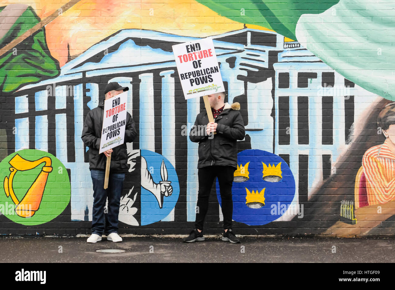 Belfast, Nordirland. 11 Mar 2017 - irisch republikanischen Gefangenen Welfare Association (IRPWA) halten einen Protest der Behandlung der republikanischen Gefangenen im Gefängnis Maghaberry HMP zu markieren. Stockfoto