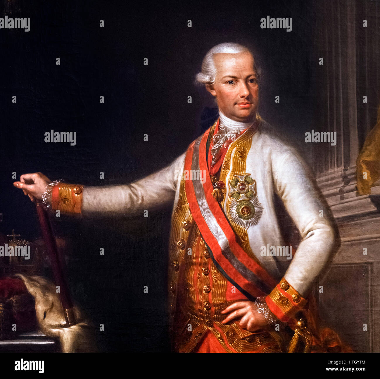 Leopold II. (1747-1792), Heiliger römischer Kaiser, König von Ungarn und Böhmen, Erzherzog von Österreich und Großherzog der Toskana. Porträt von unbekannten Künstler, Oill auf Leinwand, c.1790. Detail aus einem größeren Gemälde, HTGYTH. Stockfoto