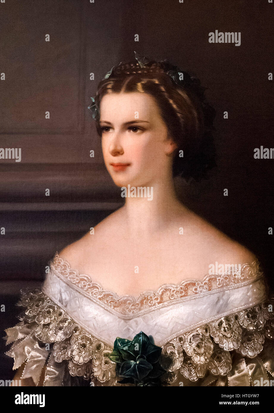 Sisi, Portrait. Kaiserin Elisabeth von Österreich (1837-1898), als Sisi, die Frau von Kaiser Franz Joseph I. Gemälde von Franz Schrotzberg, Öl auf Leinwand, 1856 bekannt. Detail eines größeren Malerei, HTGYW 6. Stockfoto