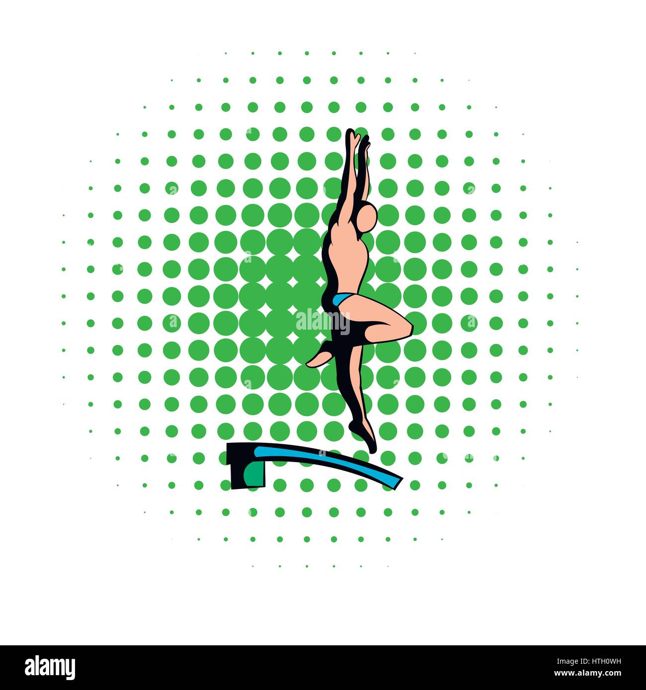 Mann springt in einen Pool von einem hohen Turm-Symbol Stock Vektor