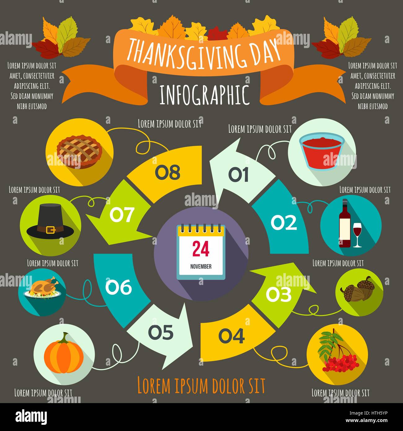 Thanksgiving Day Infografik Elemente, flachen Stil Stock Vektor