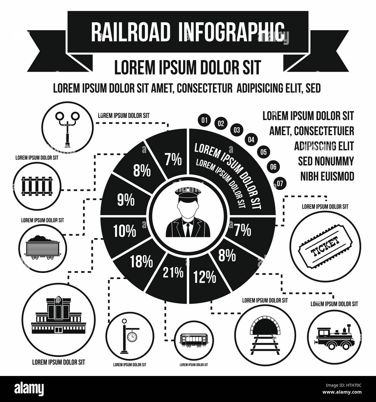 Eisenbahn-Infografik-Elemente, einfachen Stil Stock Vektor