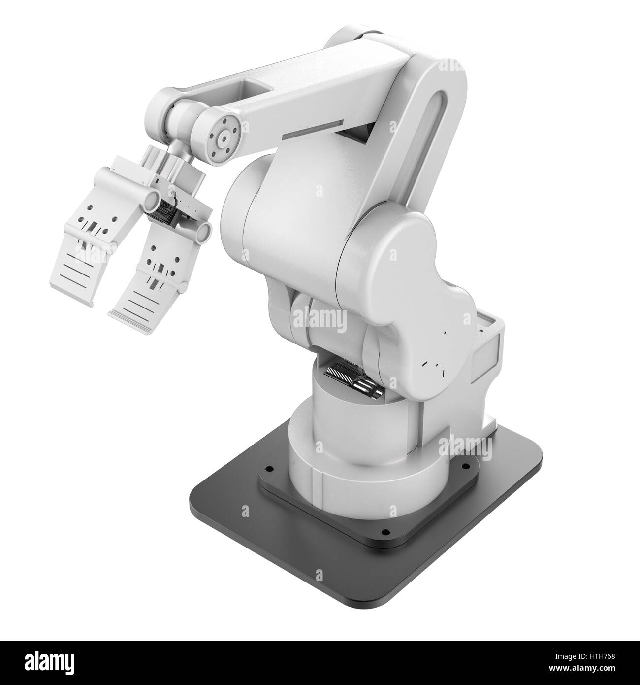 3D Rendering weißen Roboterarm isoliert auf weiss Stockfoto