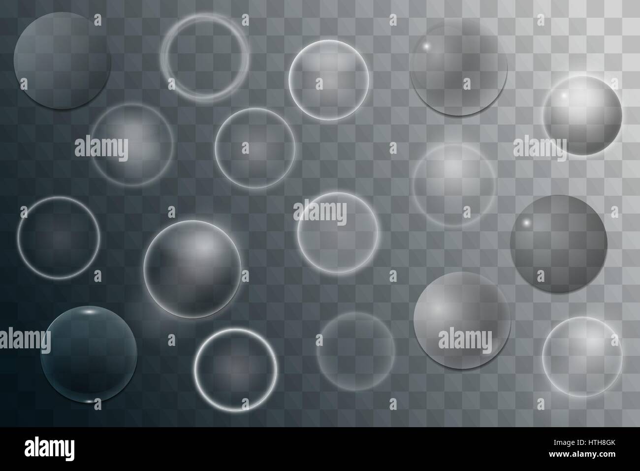 Große weiße transparente Glas Kugeln mit starrt und highlights. Stock Vektor