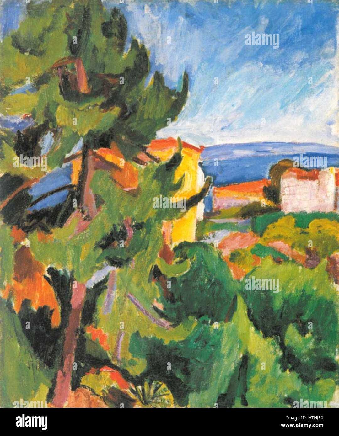 Mathilde Vollmoeller-Purrmanns Blick auf gelbes Haus Collioure aus dem Jahr 1908-09 zeigt einen ruhigen Blick auf ein gelbes Haus in der Stadt Collioure, einem beliebten Ort für Künstler. Die Arbeit spiegelt den Einfluss des Post-Impressionismus und ihre Verbindung zu Südfrankreich wider. Stockfoto
