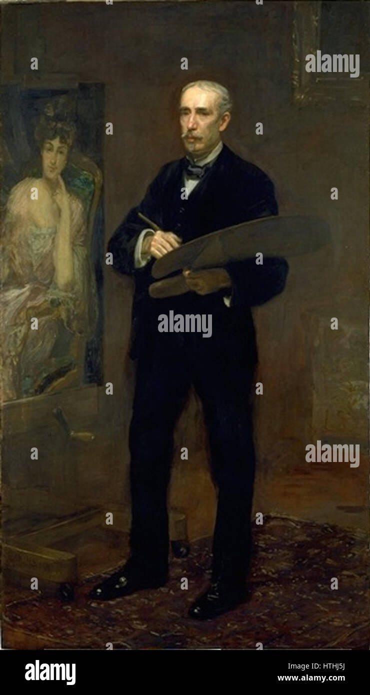 Dieses Gemälde von J. Carroll Beckwith fängt ein Porträt oder Genre ein und spiegelt die Expertise des Künstlers in Licht, Farbe und Persönlichkeit wider. Beckwith verbindet oft Realismus mit subtiler emotionaler Tiefe. Stockfoto