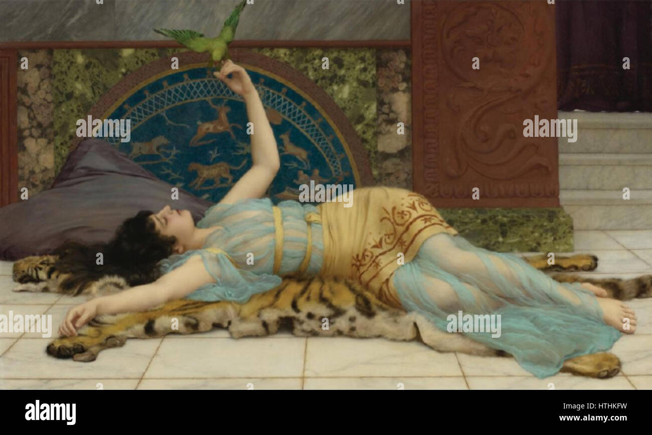 John William Godward - Mädchen in blau Stockfoto