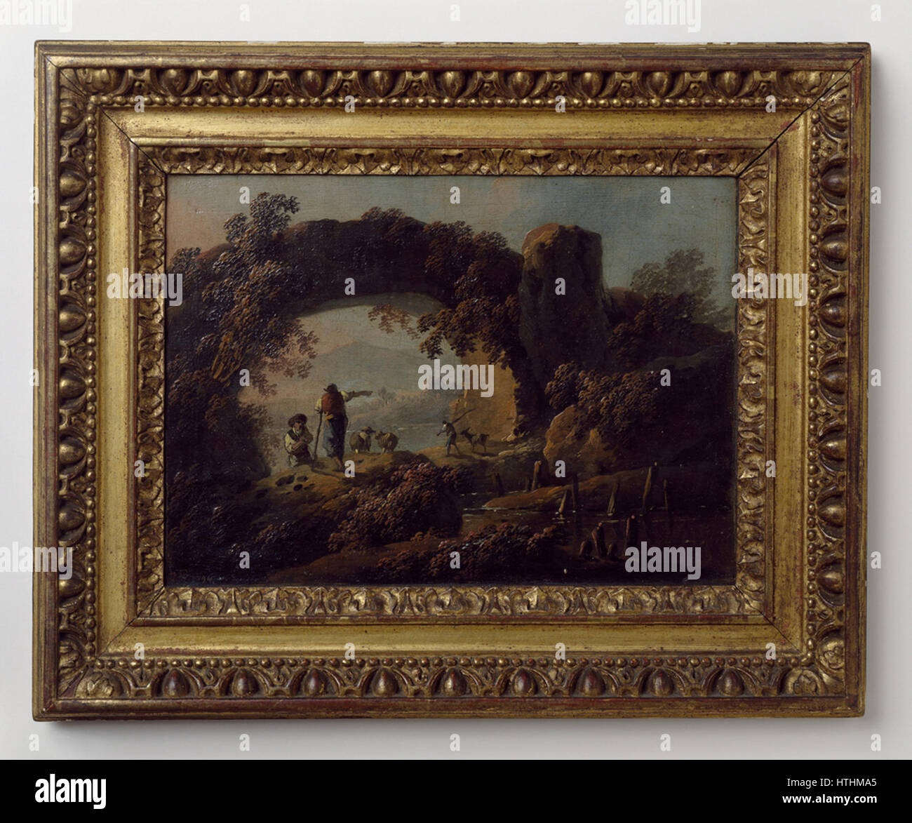 Rustikale Landschaft mit Aquädukt und Figuren von Jean-Baptiste Pillement Stockfoto