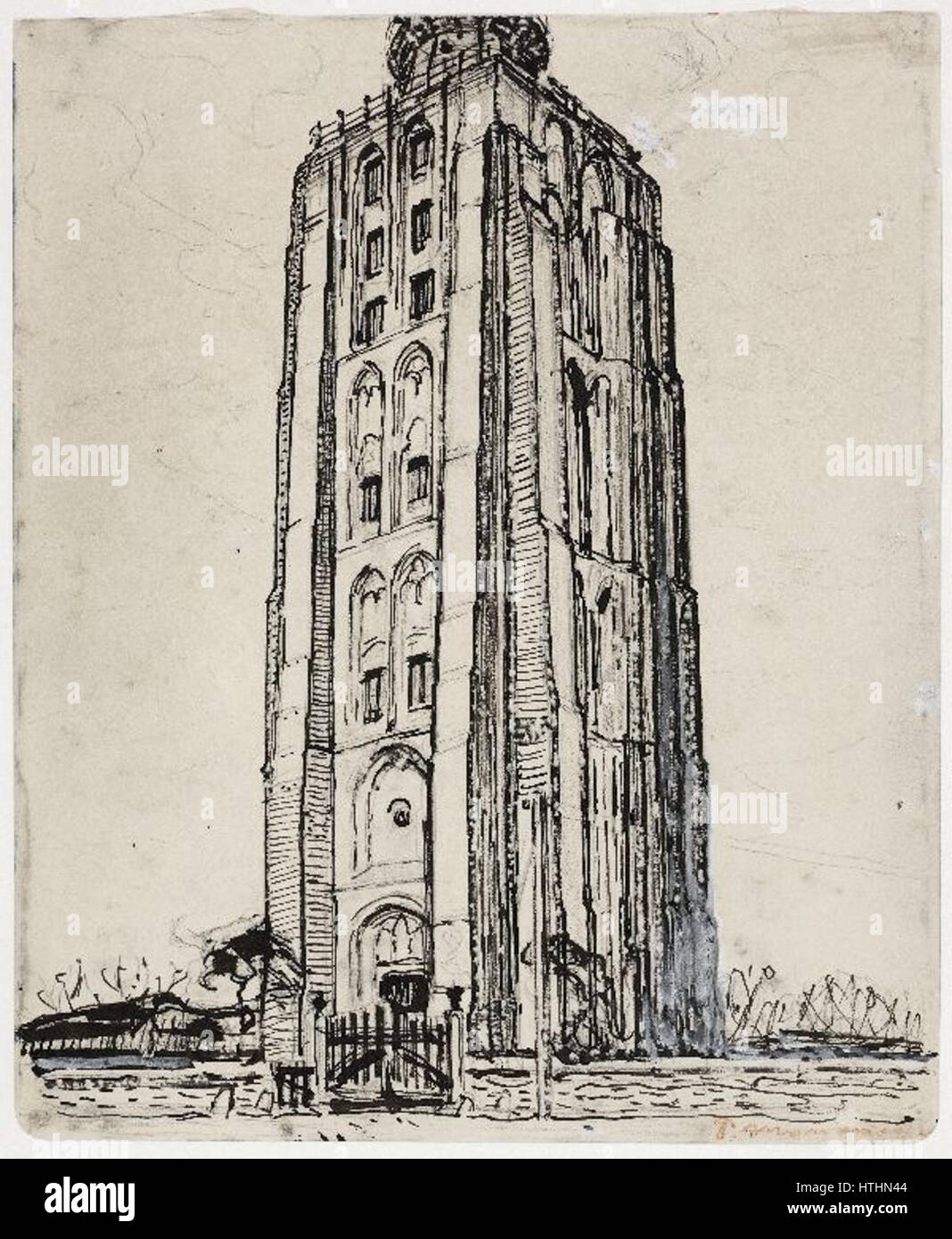 Piet Mondriaan - Vuurtoren Bij Westkapelle, Tinte auf Papier Stockfoto