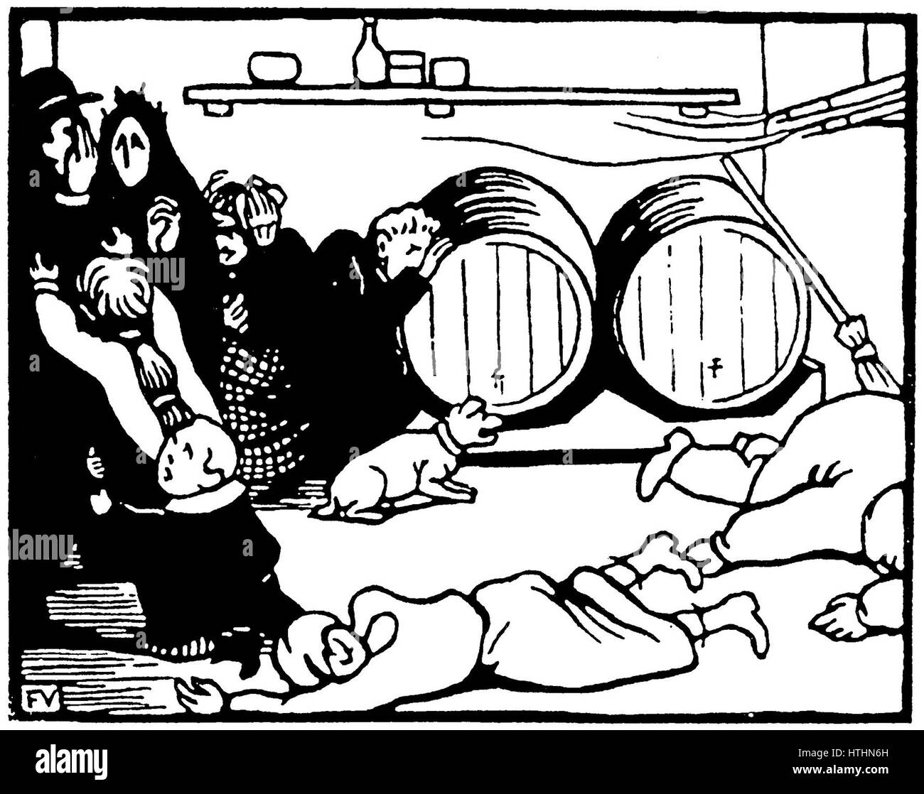 Les Civils, c’EST la guerre (1916) ist ein französisches Propagandaplakat, das die harten Realitäten des Krieges für Zivilisten darstellt. Das Kunstwerk vermittelt den emotionalen Einfluss und die Zerstörung, die durch den Ersten Weltkrieg auf Nichtkämpfer verursacht wurden. Stockfoto