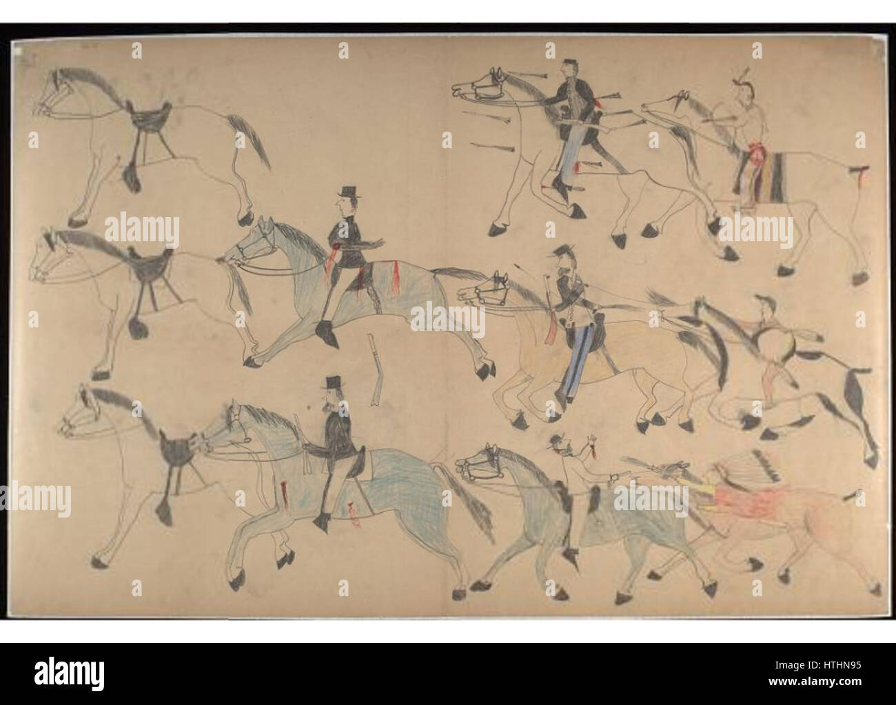 Red Horse piktografischen Konto der Schlacht von Little Bighorn, 1881. 9300 Stockfoto