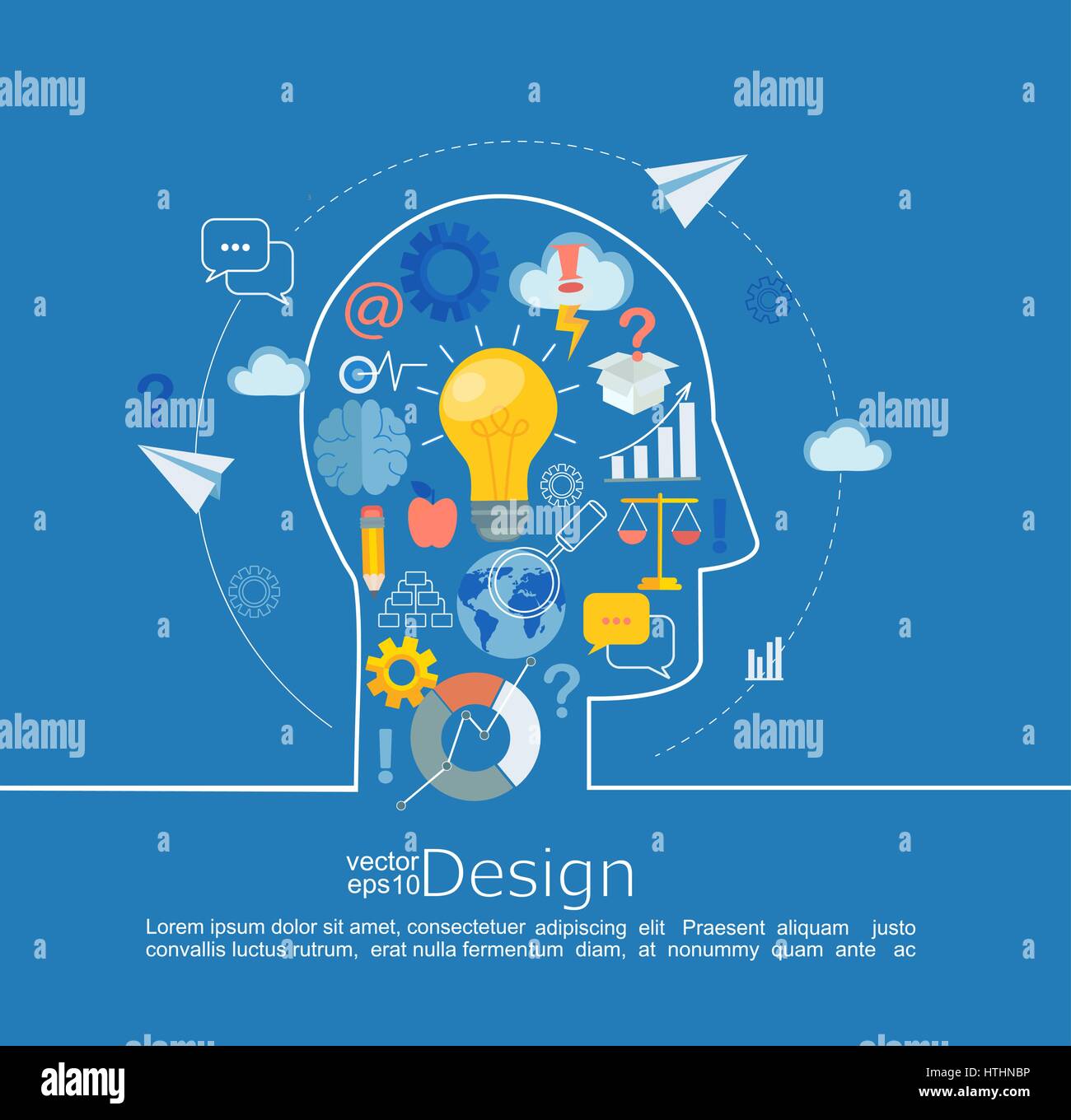 Konzept der großen Ideen Inspiration Innovation, Erfindung, effektive denken, Text. Infografik in Linienstil mit flachen Set Business Icon, Vektor Stock Vektor