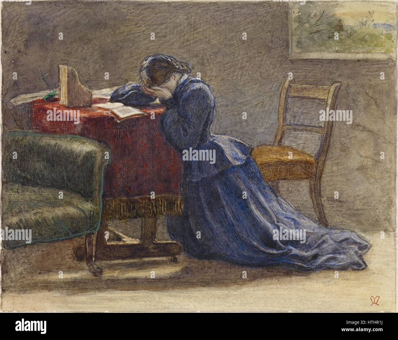 John Everett Millais - eine Frau - Gesicht in beide Hände, die sie auf dem Teppich kniete Stockfoto