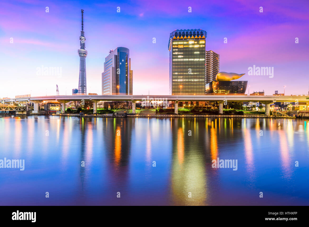 Skyline von Tokyo, Japan am Sumida River. Stockfoto