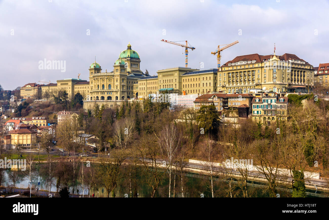 Ansicht des Federal Palace of Switzerland (Bundeshaus) in Bern Stockfoto