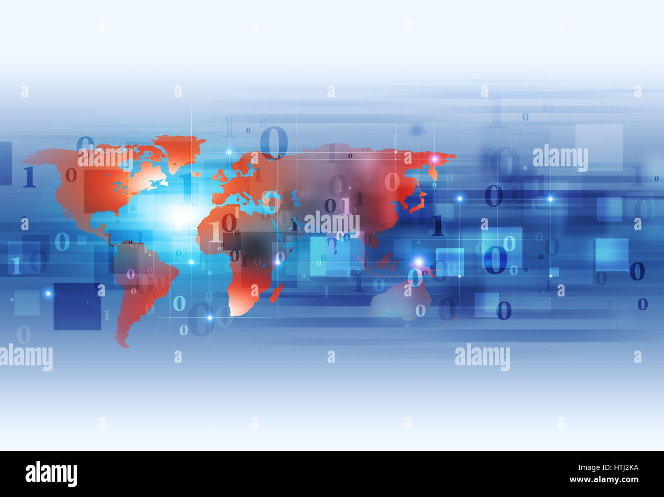 abstrakte Binärcode mit Welt Kartenhintergrund Technologie Kommunikation Stockfoto