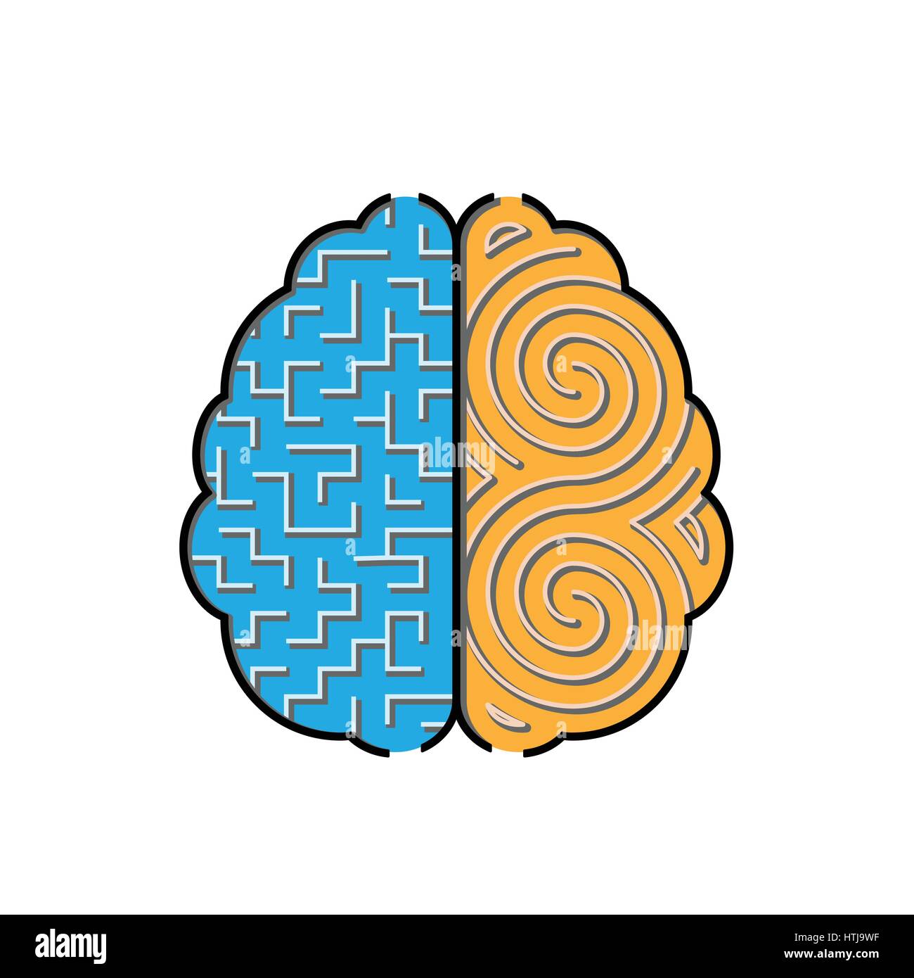 Linke und Rechte Gehirnhälfte Kreativkonzept mit 2 Arten von Labyrinthen im Inneren. Stock Vektor