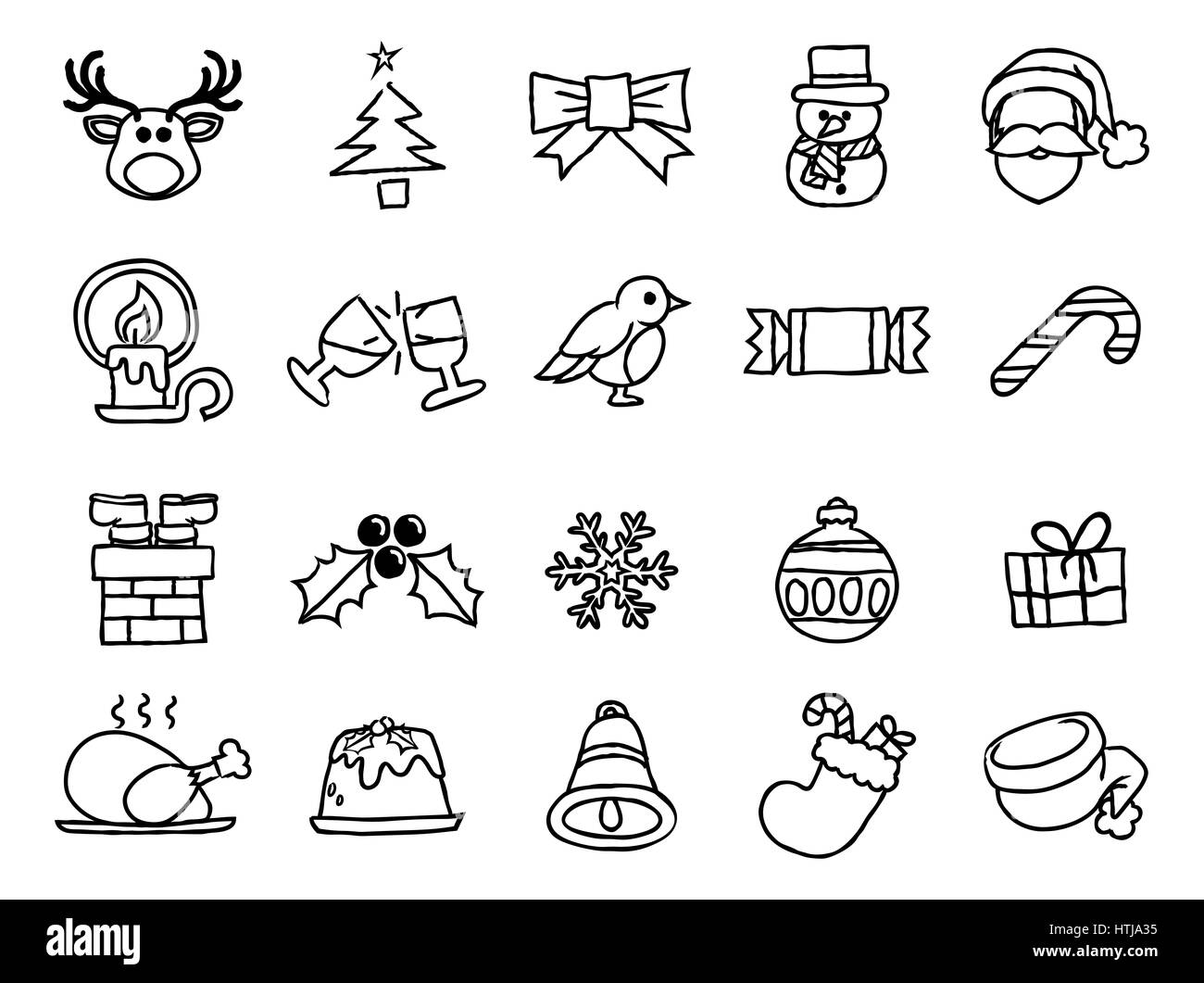 Weihnachten-Symbol set bestehend aus Santa, Schneeflocke, Rentier, Geschenk, Schneemann und vieles mehr in einem gemalten Aquarell Tinte raue Grunge handgezeichneten Stil Stockfoto