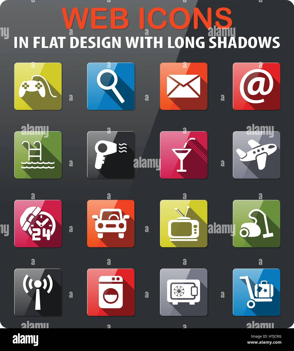 Hotel Service Symbole festlegen im flat Design mit langen Schatten Stock Vektor