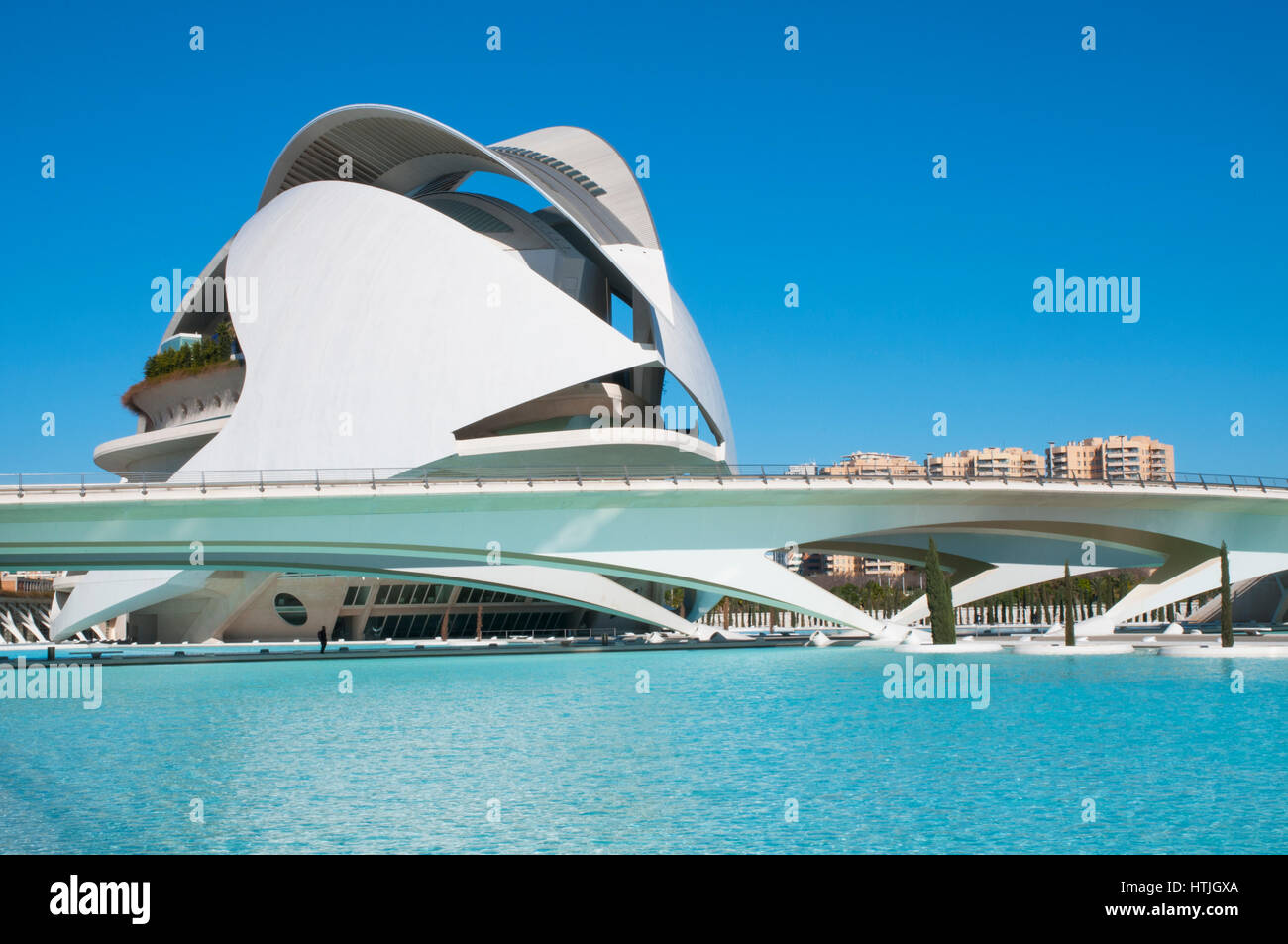 Palau de Las Artes und Monteolivete Brücke. Stadt der Künste und Wissenschaften, Valencia, Spanien. Stockfoto