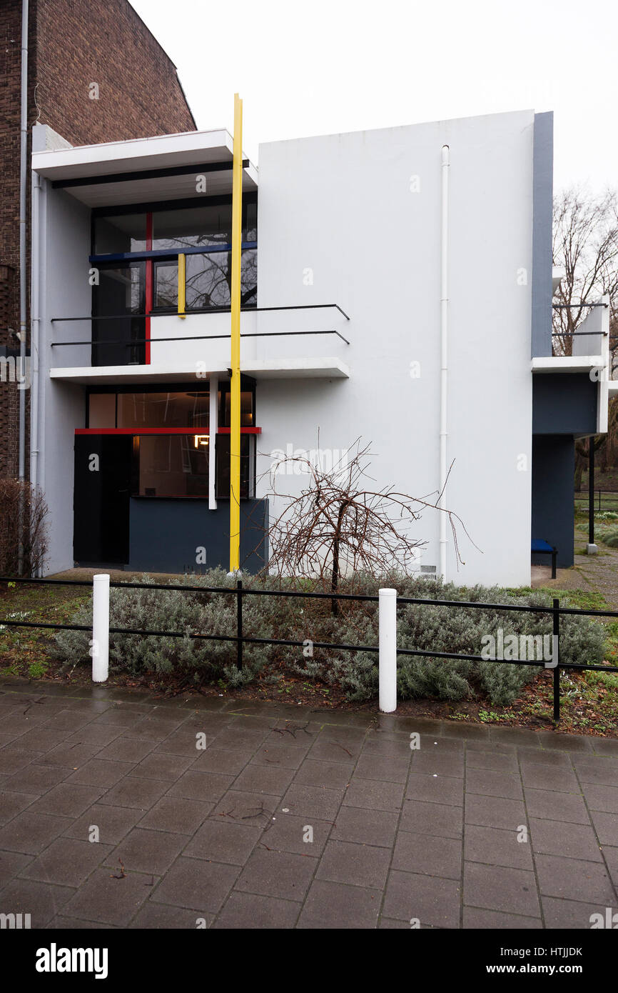 Südfassade des Rietveld Schroeder-Haus in der niederländischen Stadt Utrecht in den Niederlanden Stockfoto