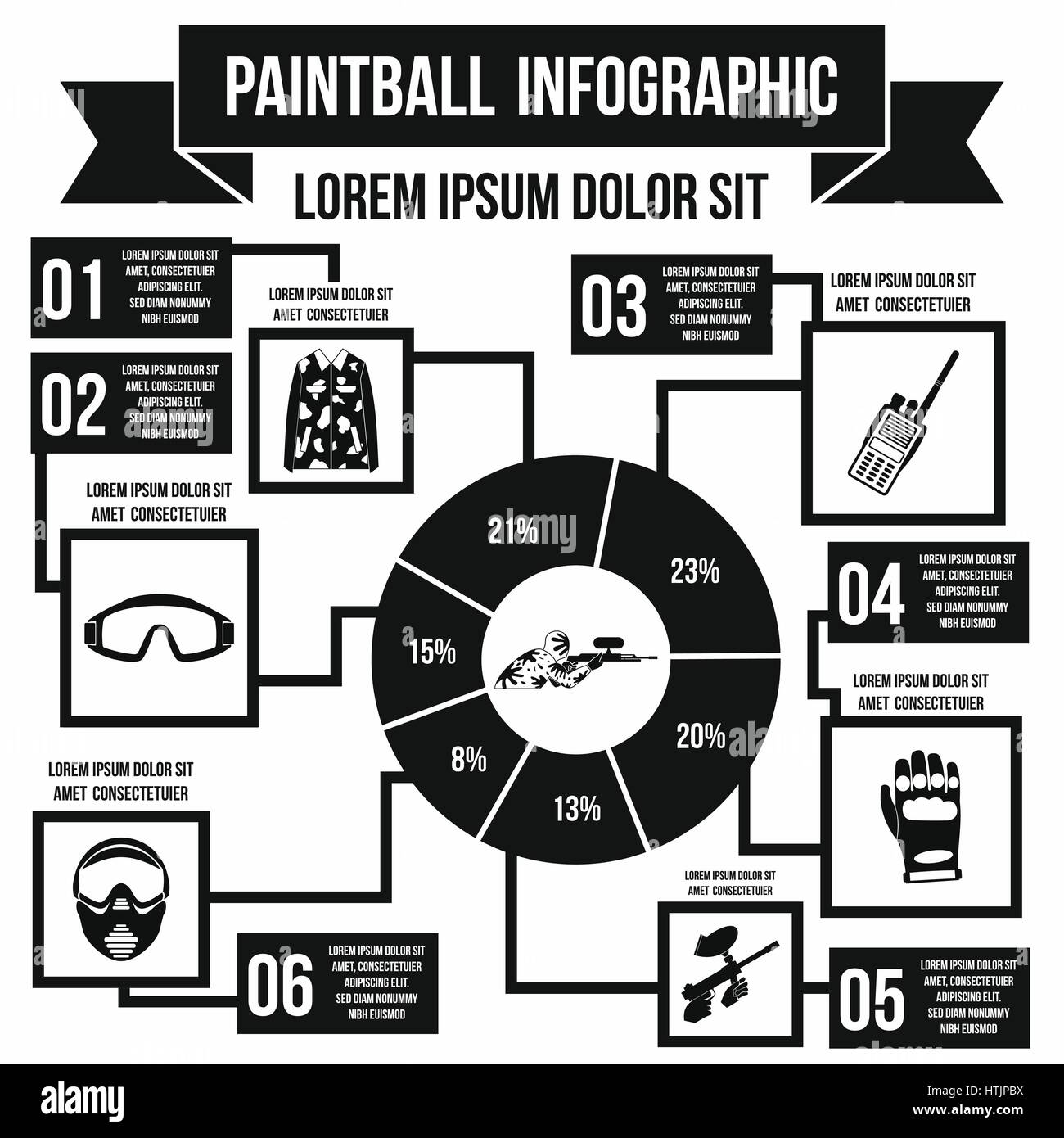 Paintball-Infografik, einfachen Stil Stock Vektor