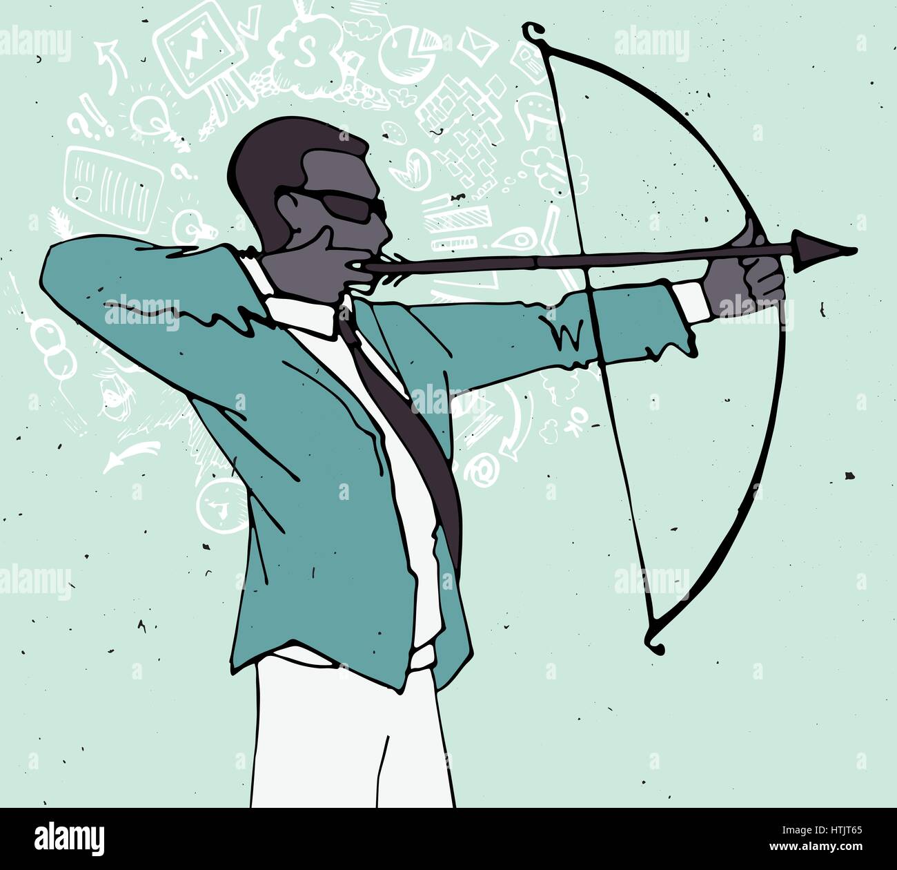 Geschäftsmann mit Bogen und Pfeil, Bogenschießen Business illustration Stock Vektor
