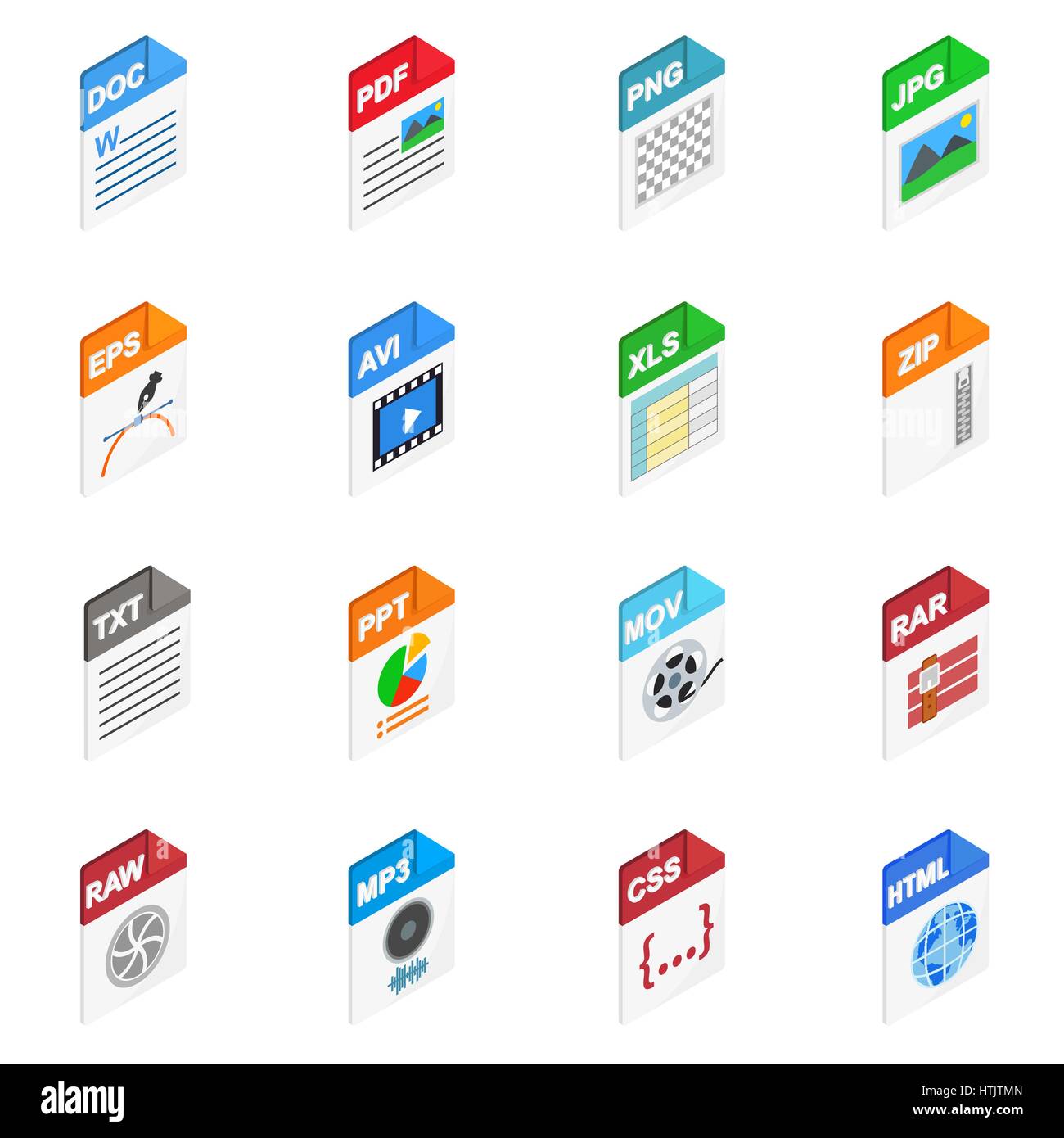 Datei-Typen-Icons, isometrischen 3d Stil Stock Vektor