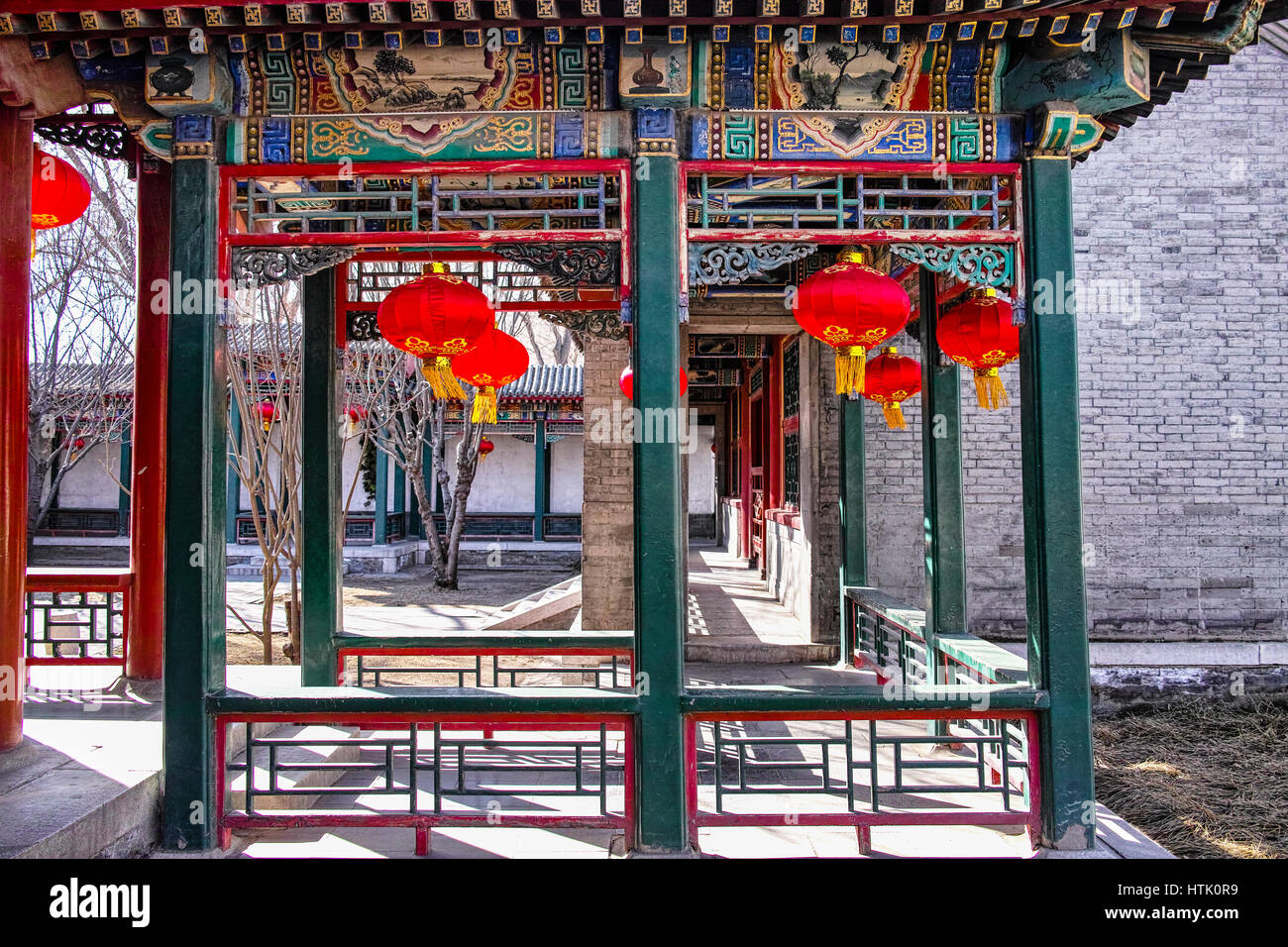 Chinesischen Stil Korridor und Laternen Stockfoto