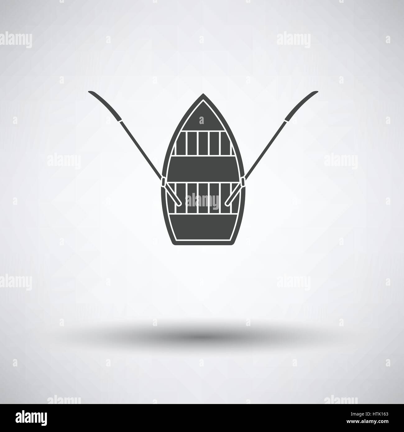Paddeln Sie Boot-Symbol auf grauem Hintergrund, Runde Schatten. Vektor-Illustration. Stock Vektor