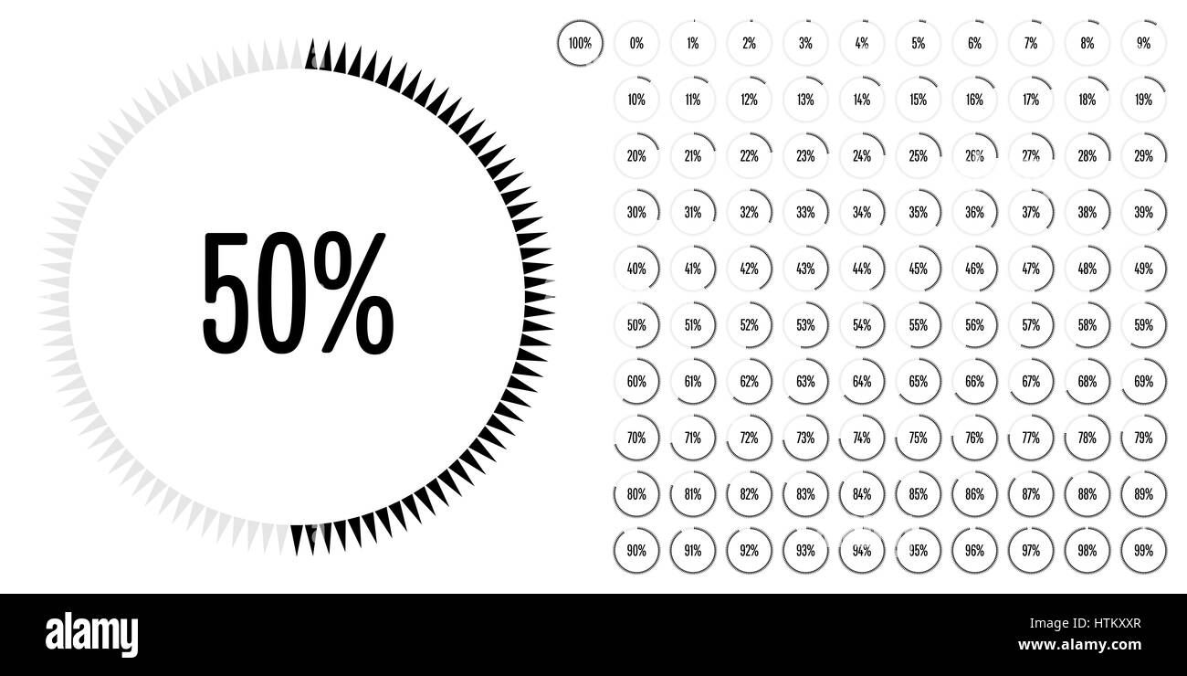 Kreis Prozentsatz Zeichnungssatz von 0 bis 100 für Web-Design, User-Interface (UI) oder Infografik - Indikator mit schwarz Stockfoto