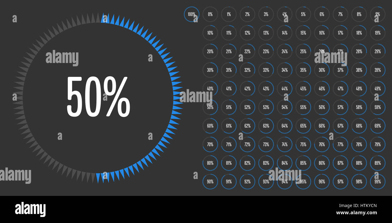 Kreis Prozentsatz Zeichnungssatz von 0 bis 100 für Web-Design, User-Interface (UI) oder Infografik - Indikator mit blau Stockfoto