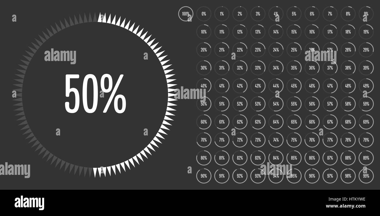 Kreis Prozentsatz Zeichnungssatz von 0 bis 100 für Web-Design, User-Interface (UI) oder Infografik - Indikator mit weiß Stockfoto