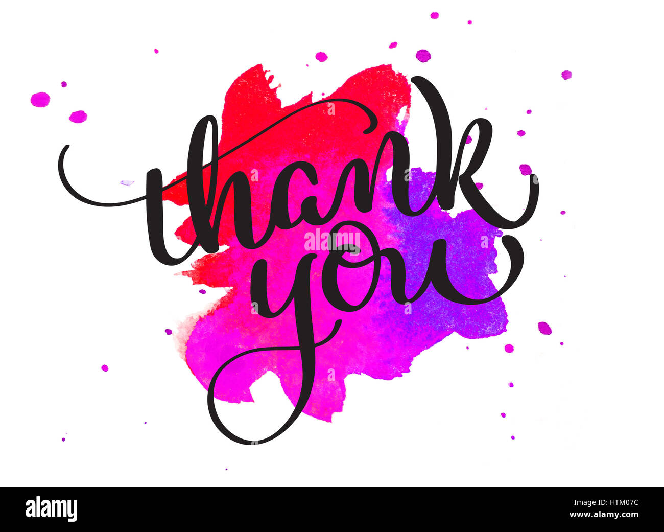 abstrakte Aquarell Hintergrund als Flecken auf weiß und Text Thank You. Kalligraphie-Schriftzug. Stockfoto