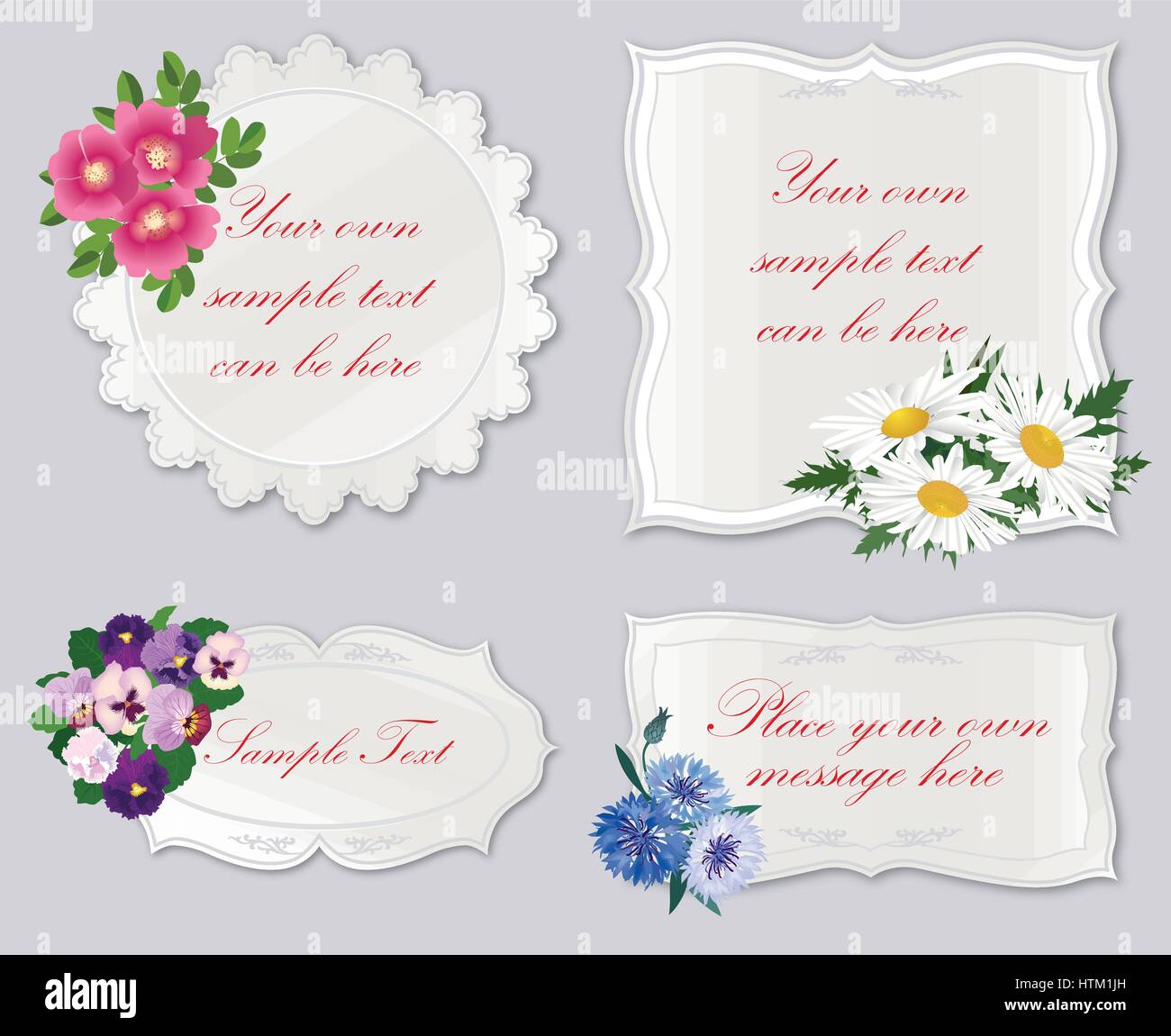 Einstellen der netten Rahmen mit Blumen. Urlaub Blumen Karte Grenze Hintergrund Stock Vektor