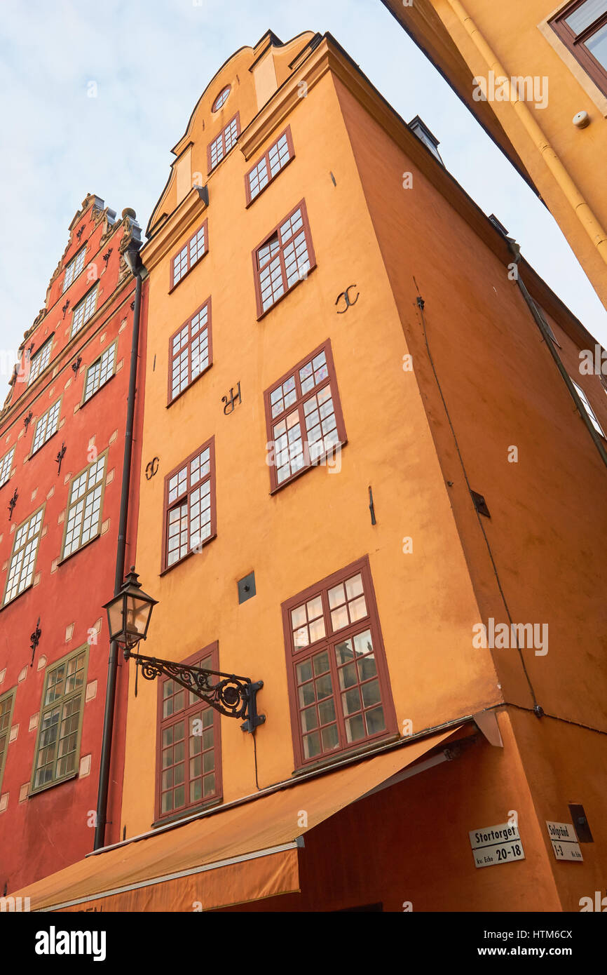 Bunte Häuser in Stortorget, den wichtigsten Platz von Gamla Stan, Altstadt von Stockholm, Schweden, Skandinavien Stockfoto