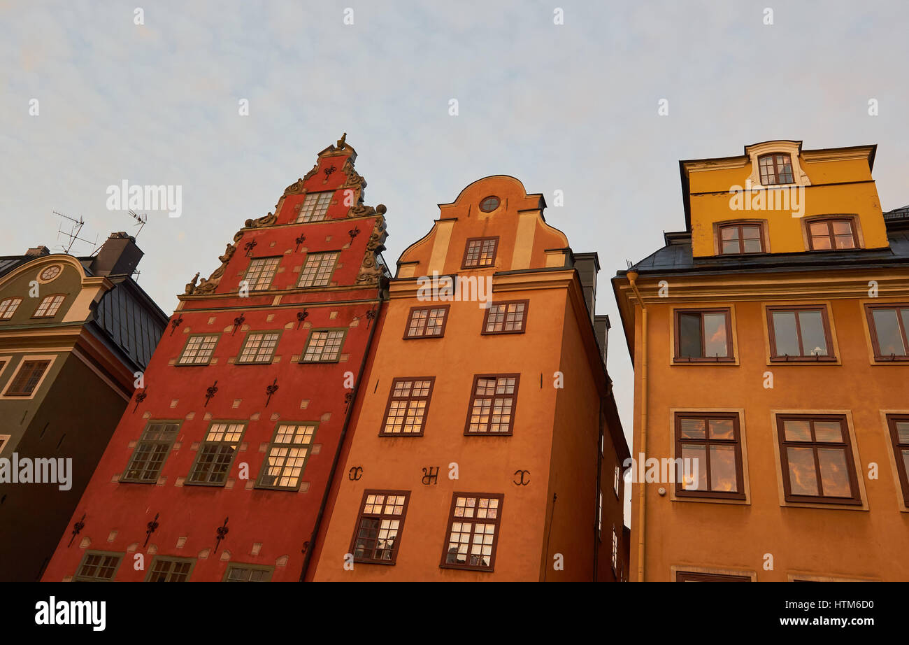 Bunte Häuser in Stortorget, den wichtigsten Platz von Gamla Stan, Altstadt von Stockholm, Schweden, Skandinavien Stockfoto