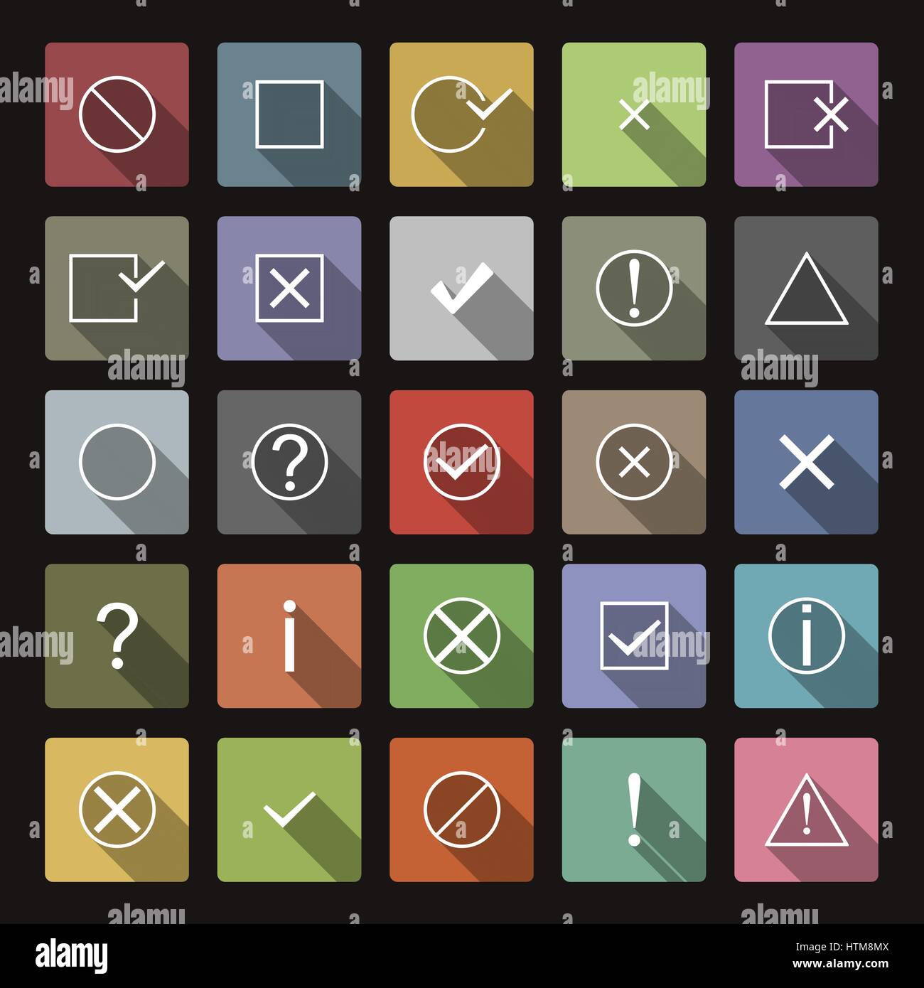Set von Icons mit langen Schatten, flachen Stil helfen Symbole ...