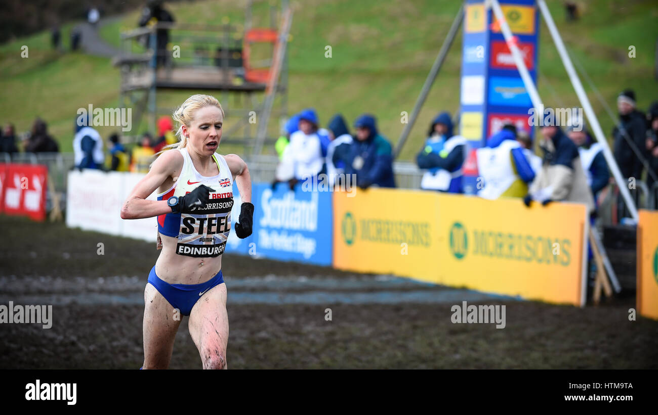 Edinburgh, Schottland, Großbritannien, 10. Januar 2015 - gemma Stahl, Meister Kämpfe des letzten Jahres in der großen Edinburgh querfeldein laufen, beendet 11 th. Stockfoto