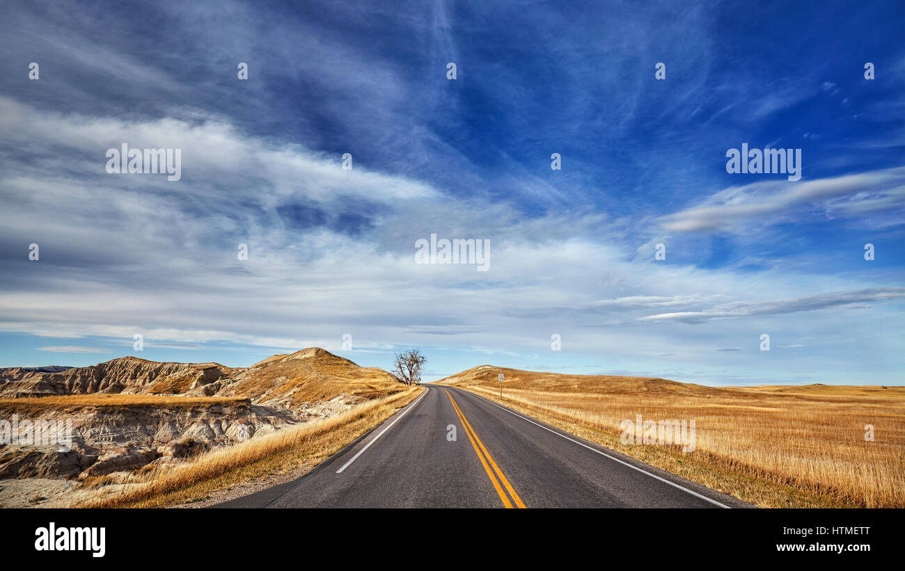 Scenic Highway in Badlands Nationalpark, South Dakota, USA. Stockfoto